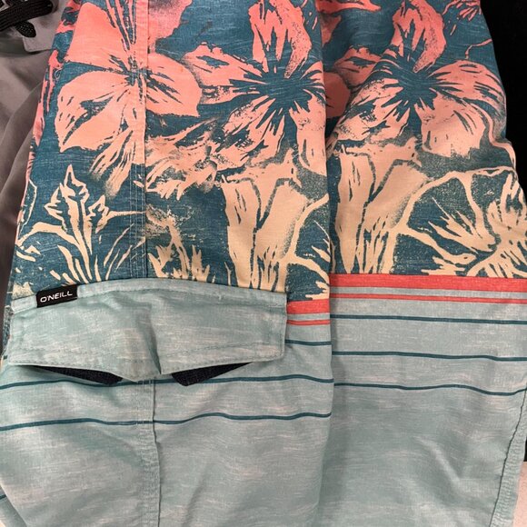 O’Neill Men’s Board Shorts Floral Print Teal & Coral Swim Trunks - Picture 5 of 5